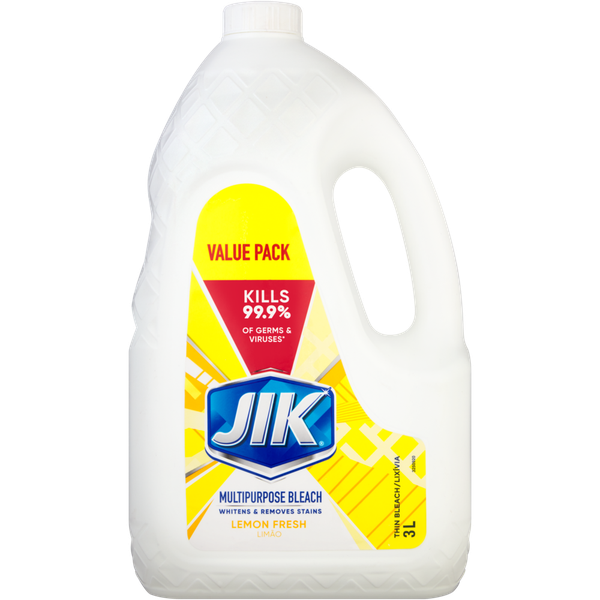 JIK 1 x 3l, Liquid Thin Bleach, Laundry Stain Remover, Lemon