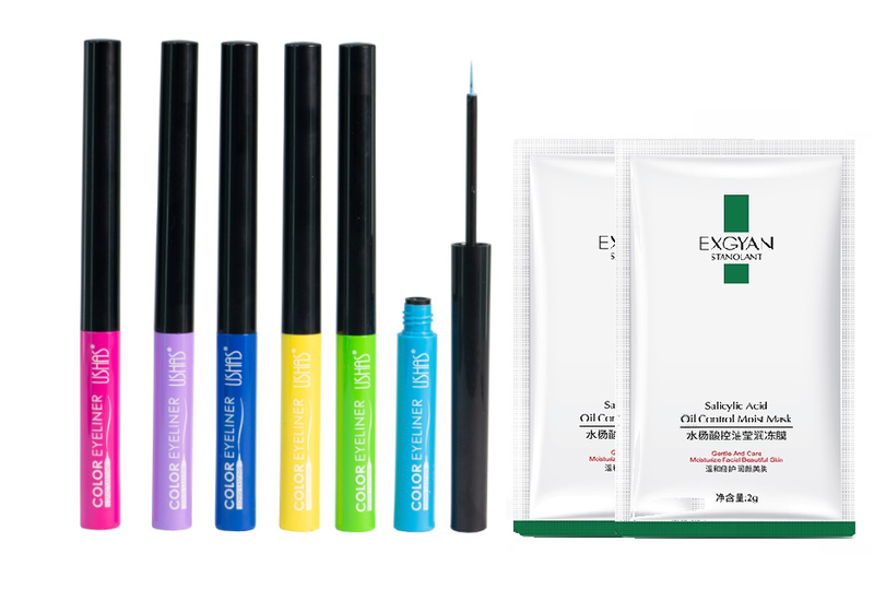 Ushas Long Lasting Colour Liquid Eyeliner &amp; Exgyan Masks Set