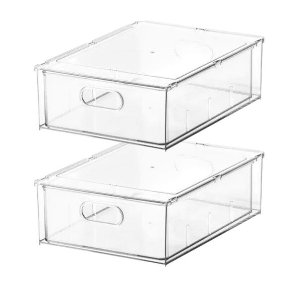 2 Pack Fridge Drawer Organiser - Drawer Storage Box Freezer Pantry Organiser