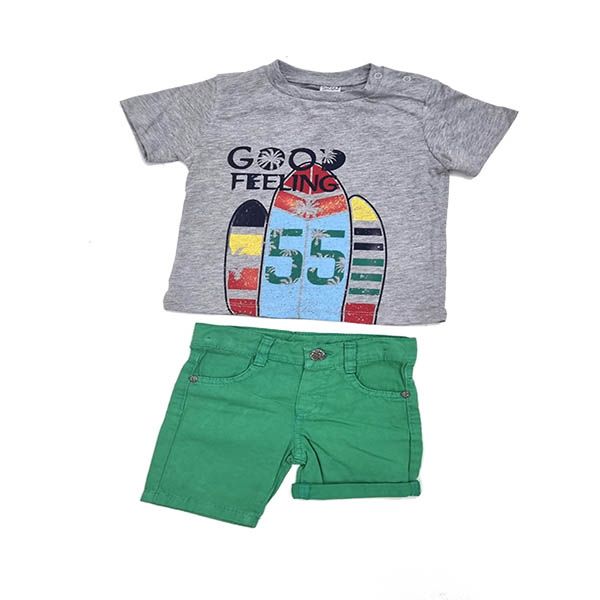 Baby Boys Cool Grey and Green Tshirt and Short 2 Piece Set Buy