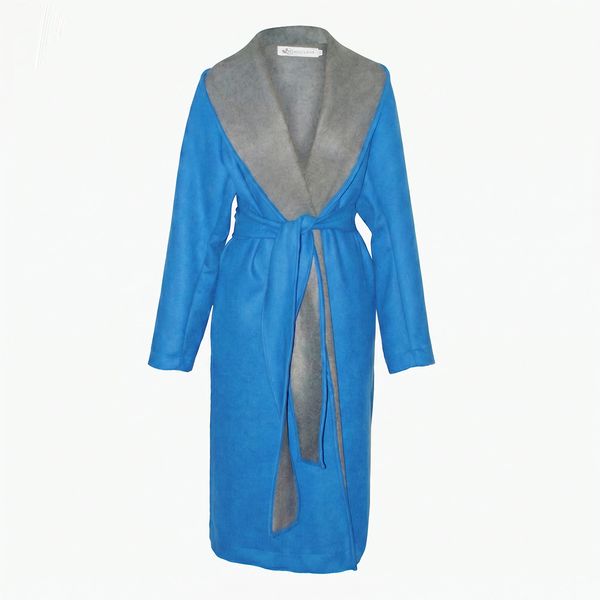 Nucleus Gemini Double Faced Wool Blend Wrap Coat - Cobalt and Charcoal