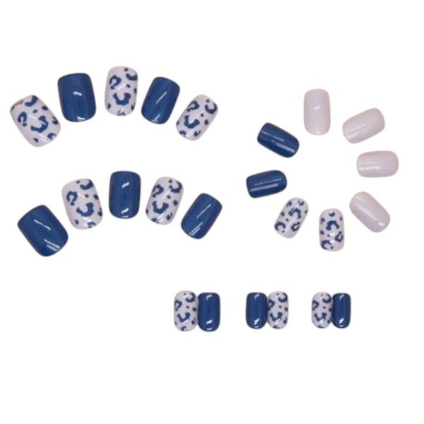 24-Piece Short Square Press-On Nails - Blue &amp; Pink
