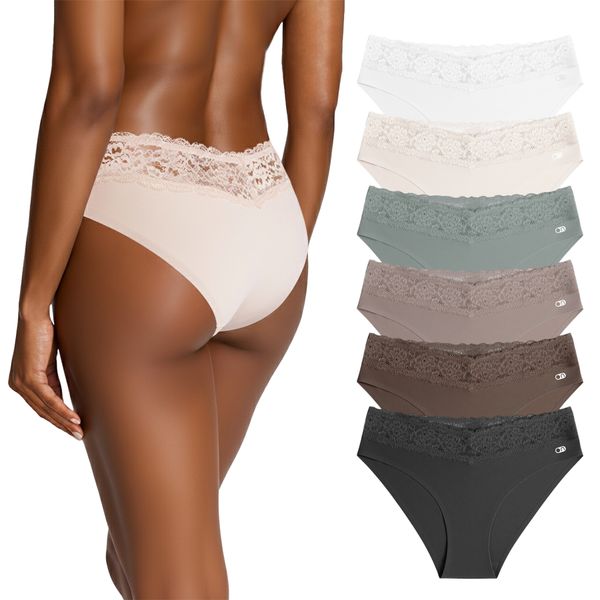 Lekkon 3/6 Pack Lace Brazilian Women Panties, Silky Microfiber Underwear