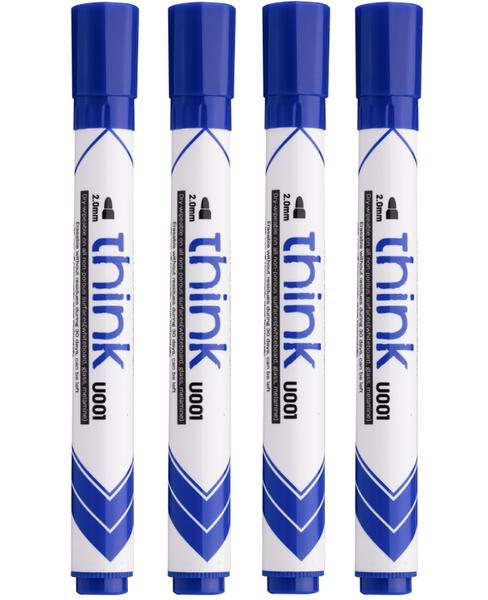 Think 2mm Acrylic Tip Blue Whiteboard Marker - Set of 12 - U00130