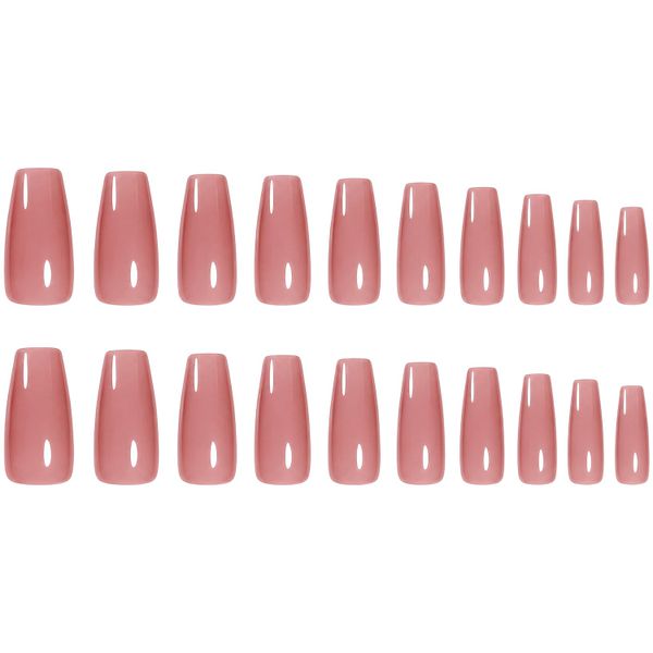 24 Piece Glossy Nude Pink Coffin Press-On Nail Set