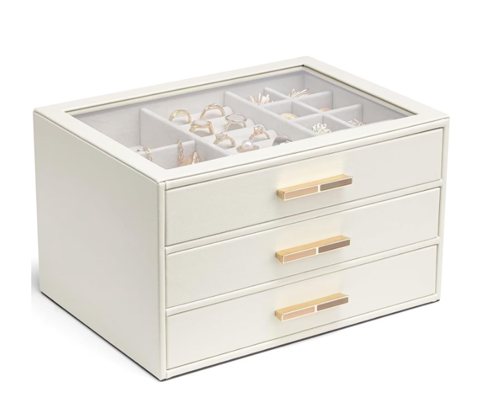 Jewellery Box/Storage Box, Clear Lid, Three-Drawer Design
