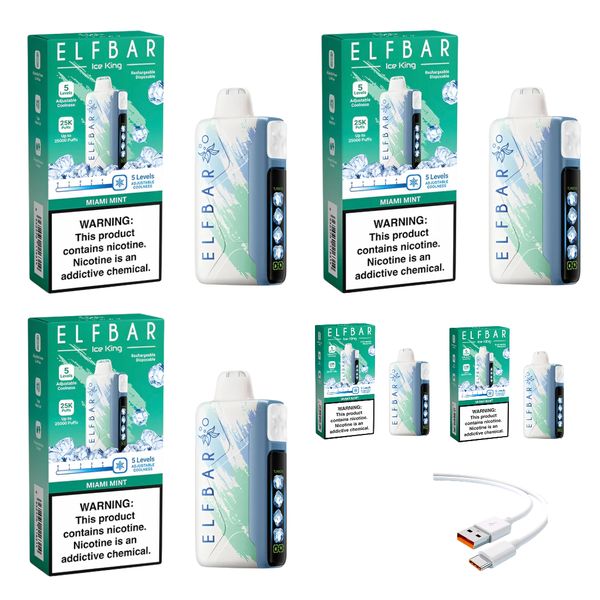 Elfbar Ice King 25k Miami Mint +DiscoVape Charging Cable (Pack of 5)