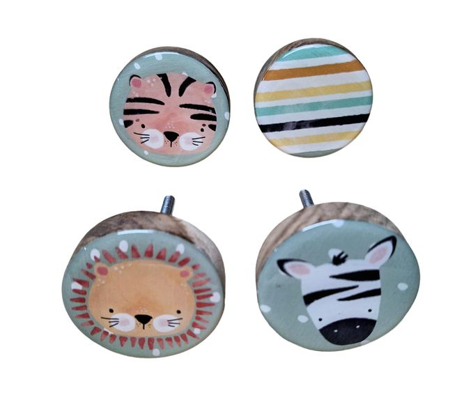 Tiger, Lion, Stripy &amp; Zebra Doorknobs for Kids Combo 4A