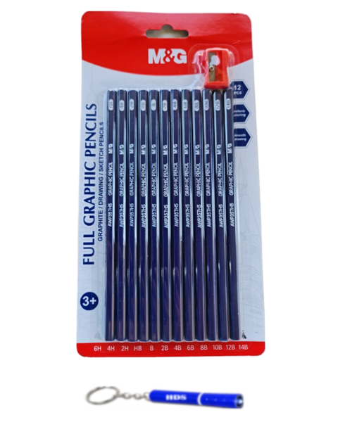 M&amp;G stationery Full graphic pencils 12pcs with branded HDS torch