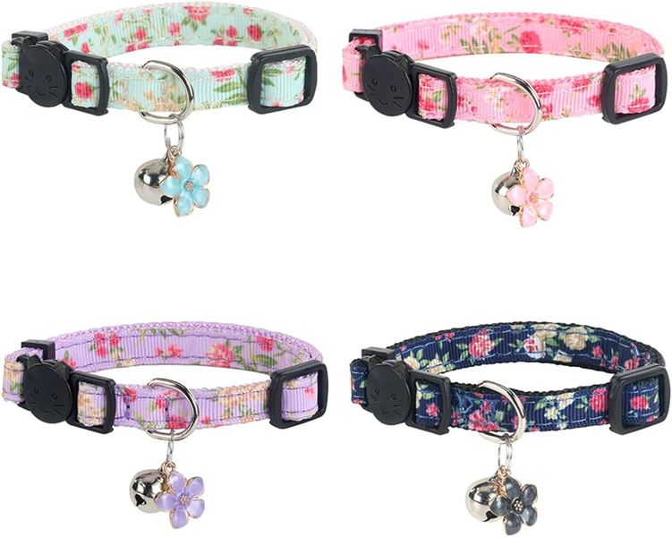 4 Pack Cat Collars with Bells, Breakaway Kitten Collar