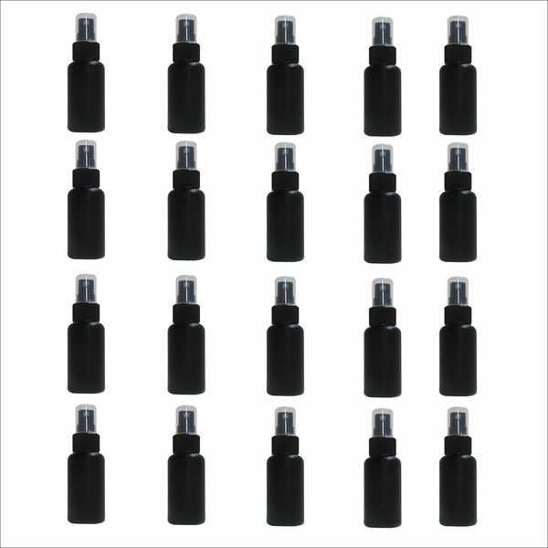 20 x 100ml Black HDPE Bottles with Mist Spray Caps - Refillable, Leak-Proo