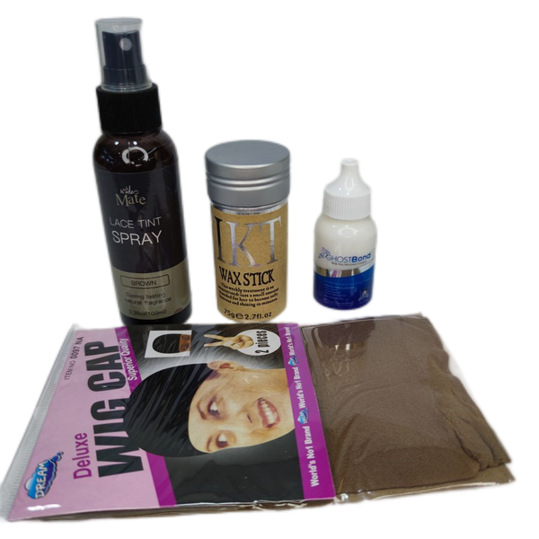 Brown Lace Tint Spray+IKT Wax Stick+Ghost Bond Glue+Wig Cap Combo