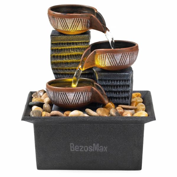 BezosMax 3-Tier Tabletop Fountain, Indoor Desktop Waterfall with LED Lights