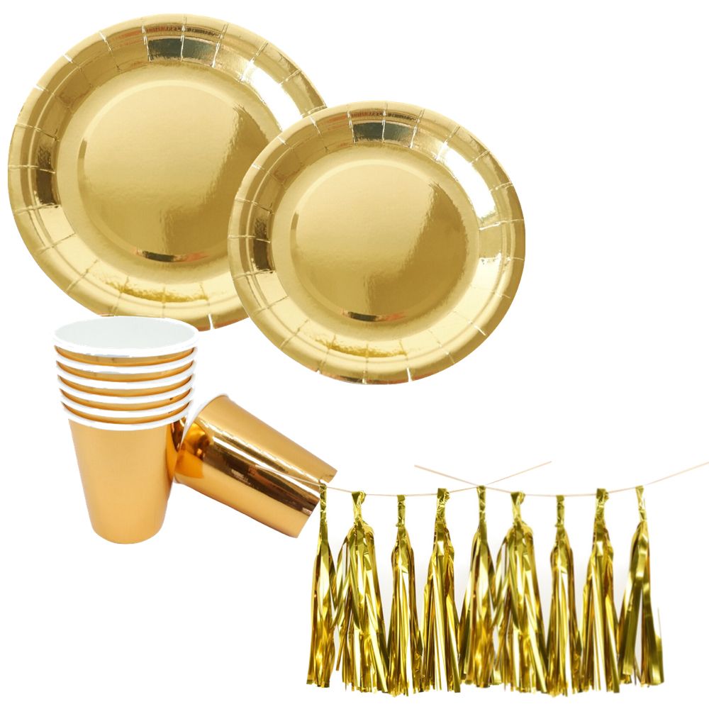 Party Disposable Paper Plates and Cup Set of 30 With 4 Sets of Tassels