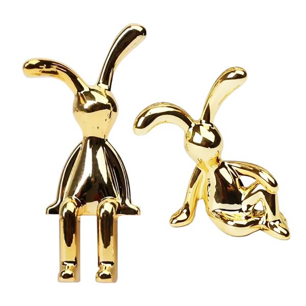 Gold 2-Piece Set of Whimsical Sitting Rabbits Decoration