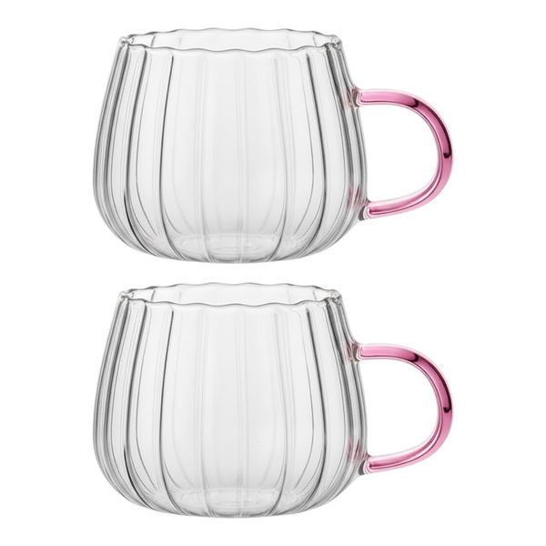 Elegant Clear Ribbed Glass Mug 2 Pack - 400ml