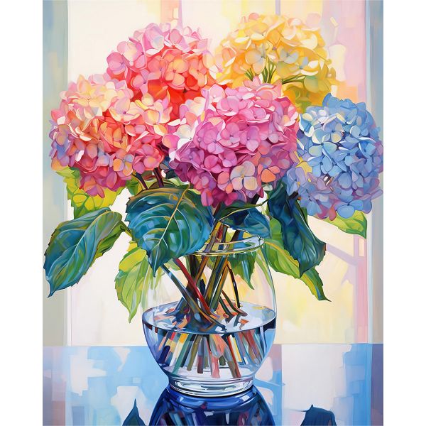 Artikon Paint By Numbers DIY 40cmx50cmx2cm - Colourful Hydrangea in Vase