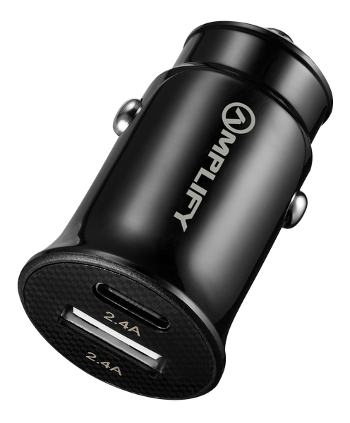 Amplify Voltix Series 12W Dual Port Car Charger - Type-C &amp; USB-C + USB-A