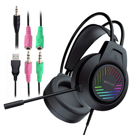 Astrum HG100 Wired Gaming Headset, 2 x 3.5mm with Boom Mic and USB LED Image