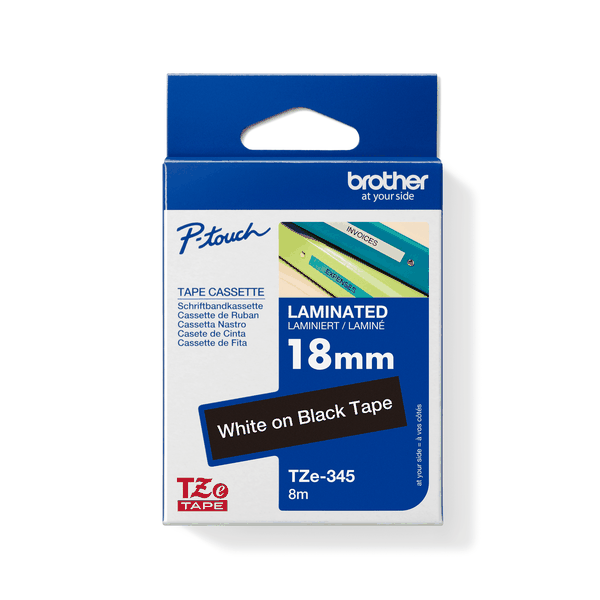 Brother TZe-345 White on Black Laminated Tape 18mm