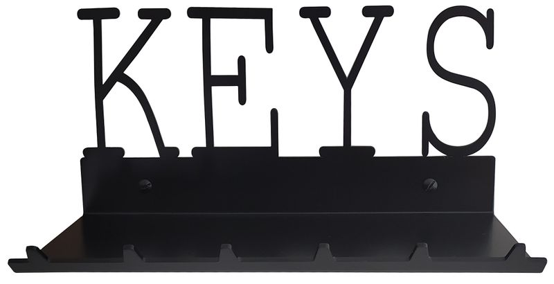 Keys Rack with Large Cellphone &amp; Sunglasses Tray - 6 Hooks - Black