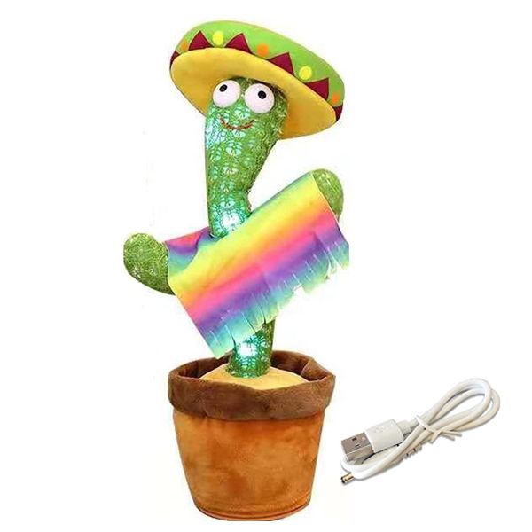 Dancing, Singing, Repeating Light Up Rechargeable Cactus with Scarf