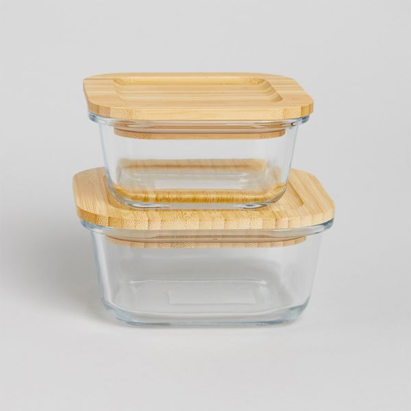 George &amp; Mason - Rectangle Glass Storage Container Bamboo Lid - Set of 2