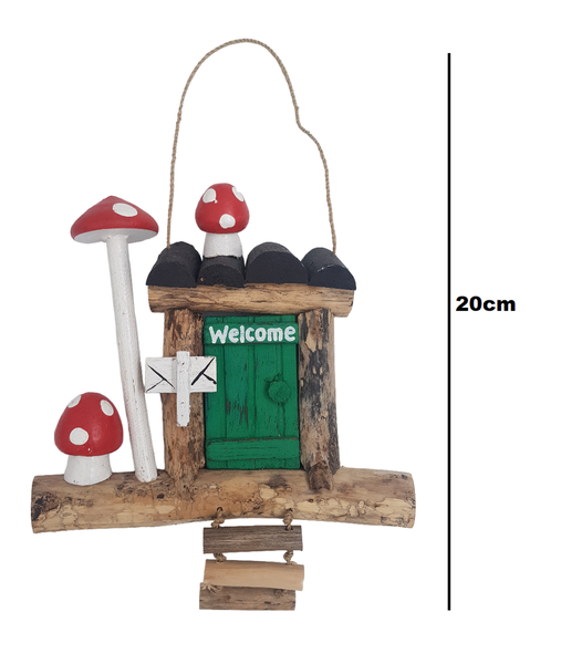 Welcome Hanging Door Sign - Green Door Mushrooms