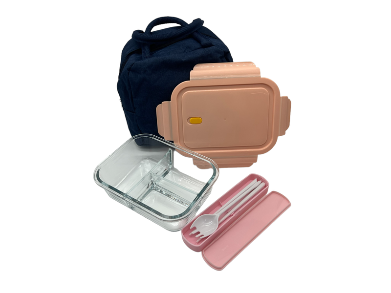 Peach Glass Lunch and Chopsticks Box Set - 3-Piece