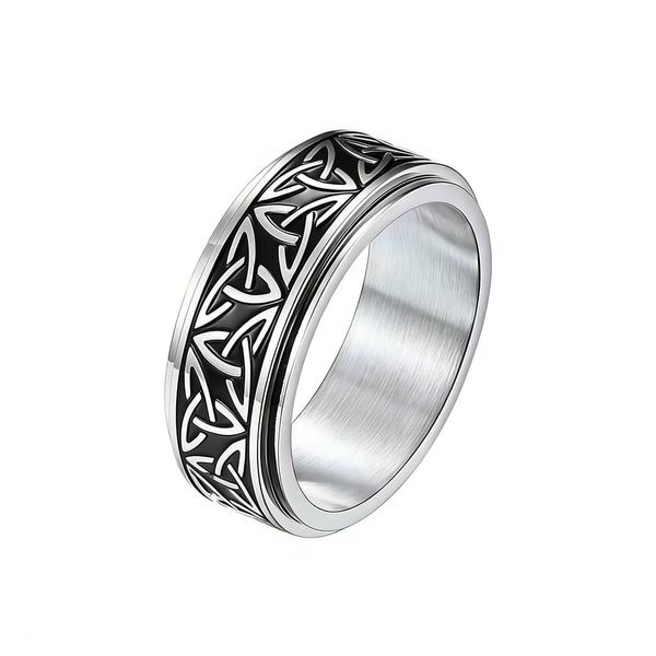 Stainless Steel Rings Love, Silver Celtic Triangle Knot Spinner Ring