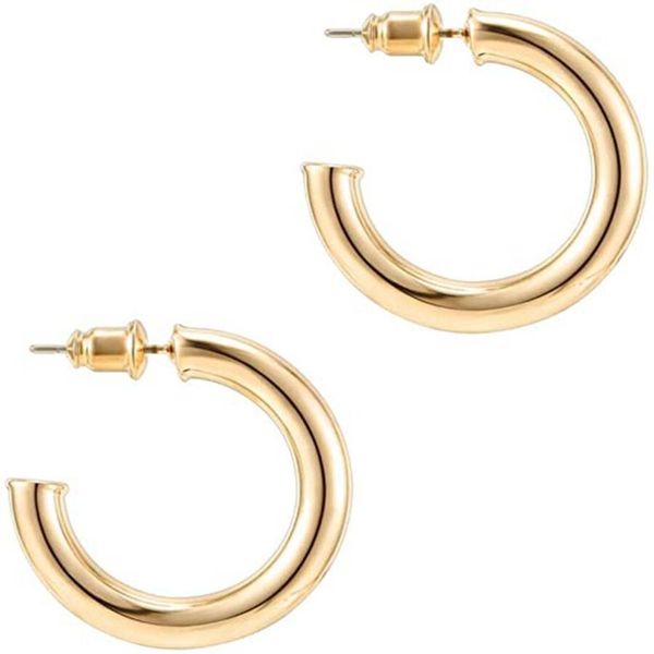 Earrings 14K Gold Lightweight Chunky Open Hoops for Women - Gold
