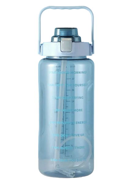 2L Clear BPA-Free Motivational Large Capacity Water Bottle Blue + Stickers