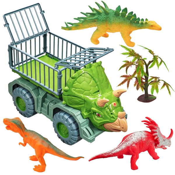 Dinosaur Truck Toys with Mist Spray, Sound &amp; Light, 3 Dino &amp; Tree Model