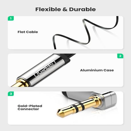 Ugreen Cable Audio Jack flat Angled 3.5mm Male to Male 1M