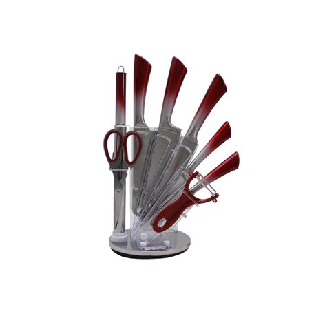  Kitchen Knife Set, 9-Piece Red Knife Set with Acrylic