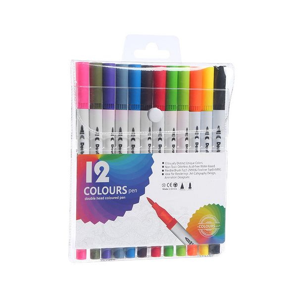 ARTISTERY Brush Pen Set 12 Colours Sketch Fineliner &amp; Dual Tip Brush Pens