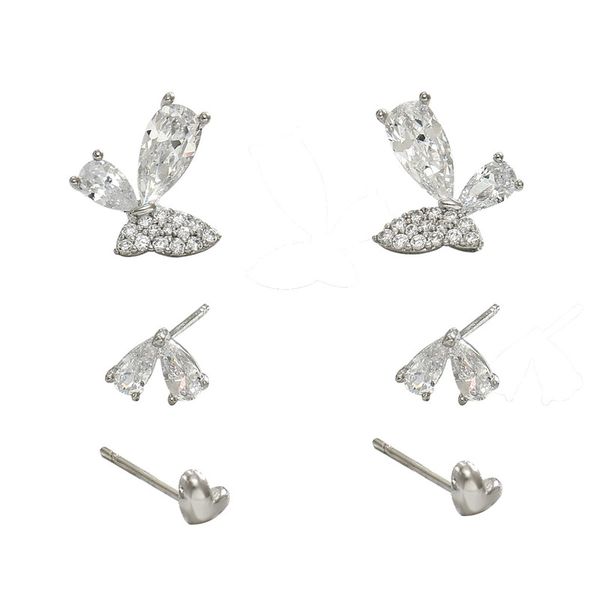 EH4593-13 Silver Butterfly with Zirconia for Multiple Piercings - 3 Pairs
