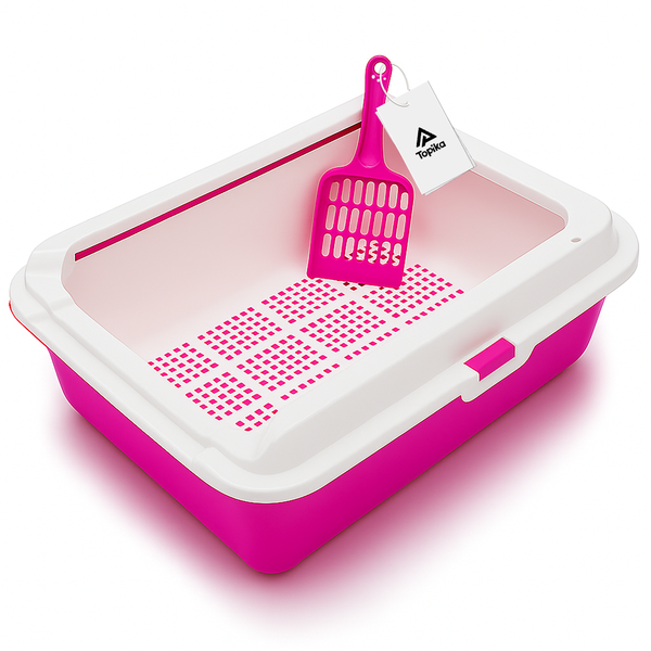 Topika Cat Litter Box with Scoop, High Sides, Open Top | Red