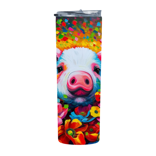 Pig Close Up Neon Poppies 20 Oz Straight Skinny Tumbler 006