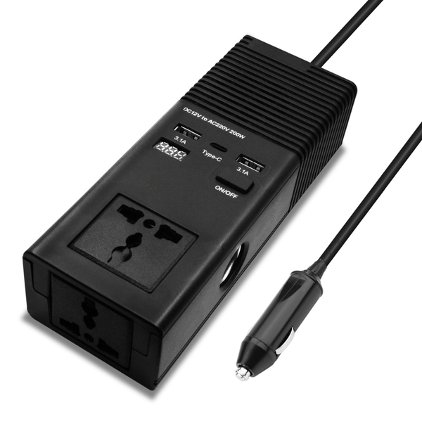200W Dansup Car Power Smart Inverter with 2 USB Charging Ports, 2 AC Outlet