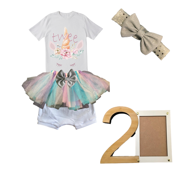 2nd Birthday-Unicorn Tutu Outfit With Headband And Photo Frame - Afrikaans