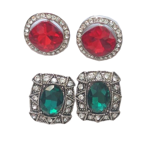 Elegant Duo: Emerald Green &amp; Ruby Red Women Earrings Pack