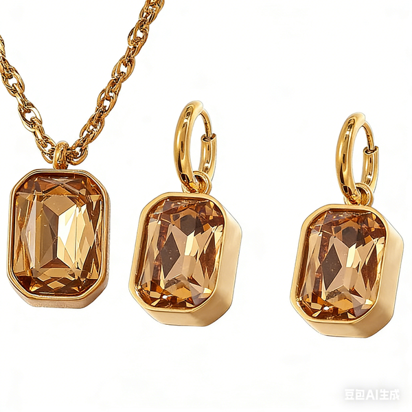 ZELTRYN New Square Glass Stone Pendant Earrings and Necklace Set