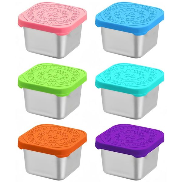 6 Pack 180ml Stainless Steel Snack Containers With Silicone Lids For Kids