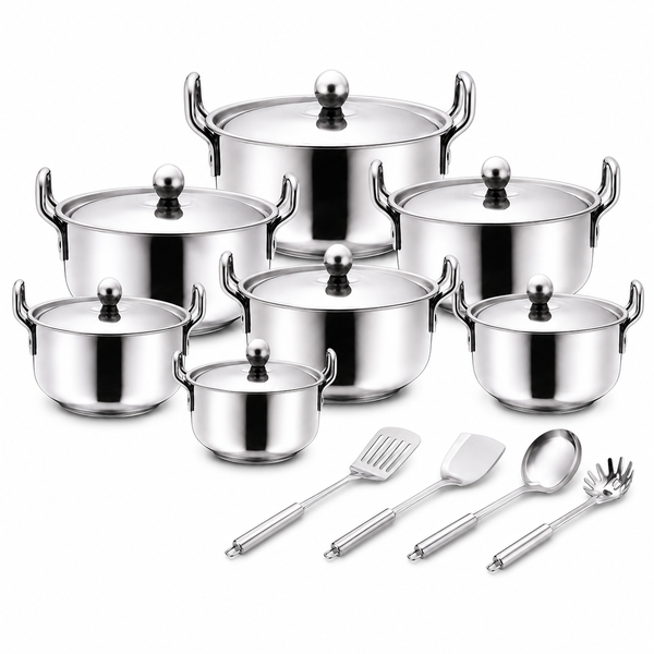 18PCS Premium Stainless Steel Cookware Set - Durable Cooking Pots