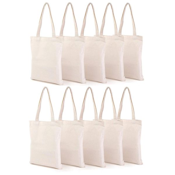 10 Pieces Large Capacity Canvas Shopping Bag, Eco-Friendly Handbag DIY Reusable