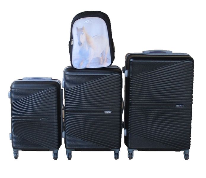 Black 3-Piece ABS Trolley Luggage Set with Horse Backpack