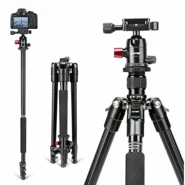 Professional Aluminum Tripod Stand With Monopod Function, Center Column M6