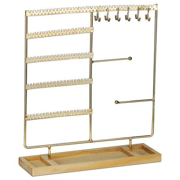 5-Tier Jewellery Organiser Display Stand Earring Holder with Wooden Tray