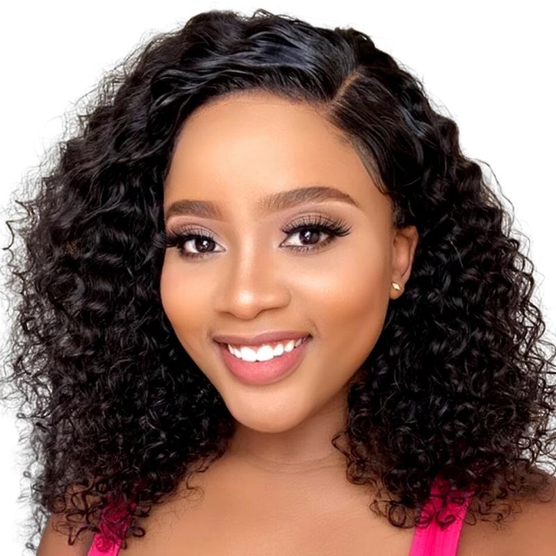 VSP Loose Curly Glueless Wig-13x4 Lace Front Brazilian Hair Bob Wigs 12 ...